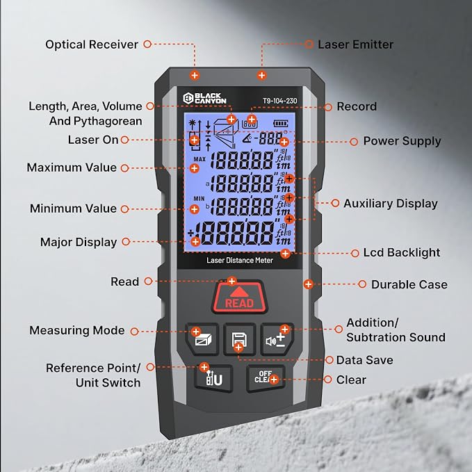 BLACK CANYON Laser Distance Meter, 165/230/330 ft Range - Image 4