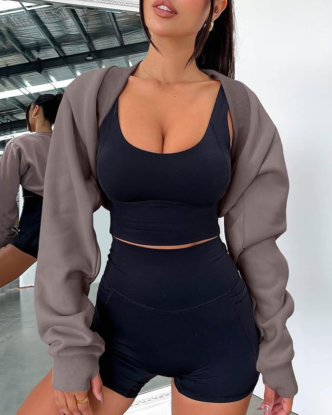 Zwurew Women's Bolero Shrug Long Sleeve Cropped Sweatshirt - Image 2