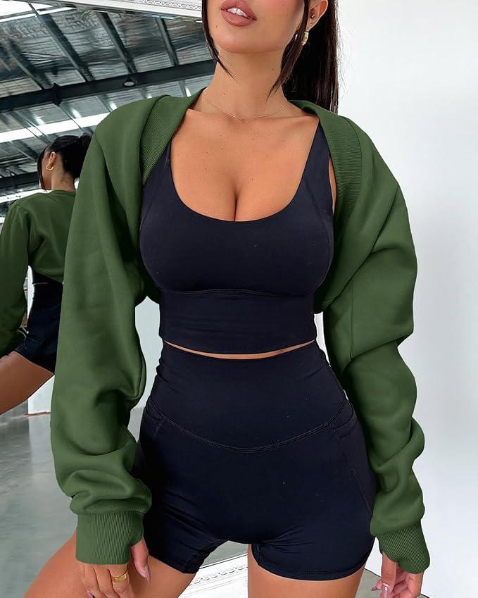 Zwurew Women's Bolero Shrug Long Sleeve Cropped Sweatshirt - Image 2
