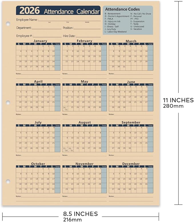 2026 Attendance Calendar - Image 2