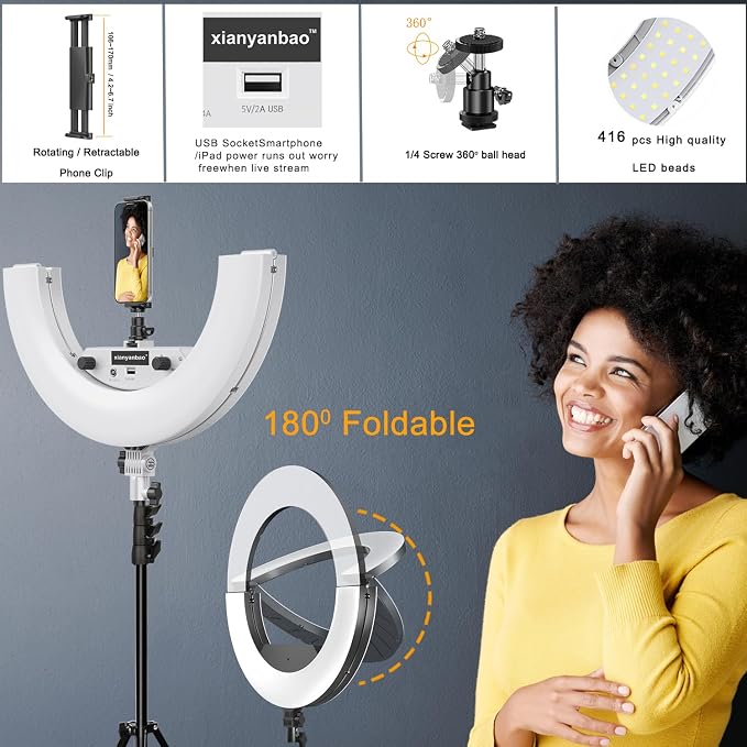 18 Inch Ring Light Kit, 55W Dimmable LED Light, Tripod Stand, Remote Controller - Image 4