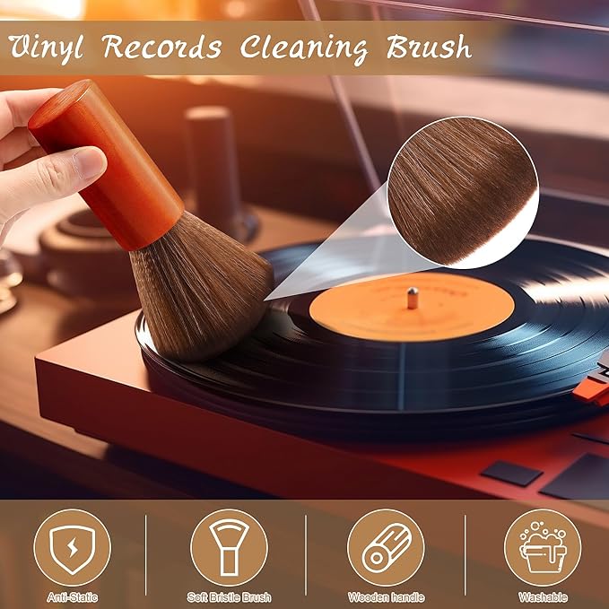 Ziliny 3 Pcs Vinyl Record Cleaning Brush Wooden Anti Static Dust Record Vinyl - Image 5