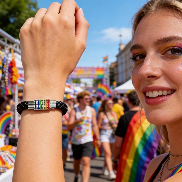 Nanafast Titanium Stainless Steel Rainbow LGBT Pride Bracelet Handmade Braided - Image 4