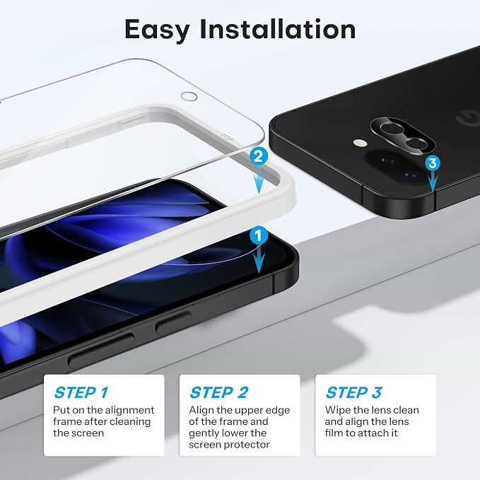 OMOTON 3+2 Pack for Google Pixel 9a Screen Protector 6.3 inch, 3 Pack Tempered - Image 4