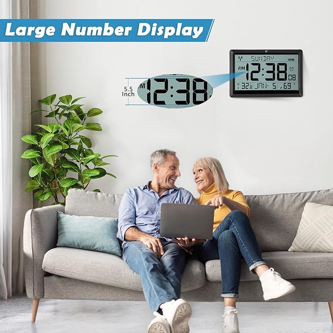 SZELAM Atomic Clock, 10.5"Large Display Digital Wall Clock Battery Operated - Image 5