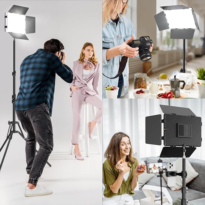 2 Pack LED Video Light with Barndoor, 30W Photography Lighting with Tripod Stand - Image 7