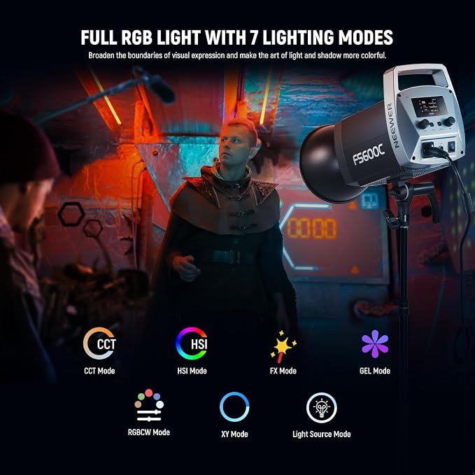 NEEWER Pro 600W RGB LED Video Light APP/2.4G/DMX Control, 2500-7500K 52500lx/1m - Image 4