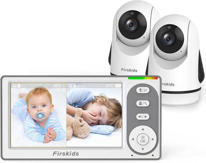 Split-Screen Baby Monitor with 2 Cameras No WiFi, 30H Battery, Pan-Tilt-Zoom by Makeparentingeasier