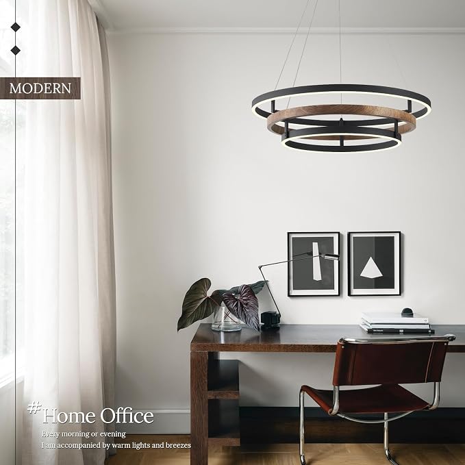 3 Ring LED Chandelier Black Round Chandelier Light Fixture Dimmable Farmhouse - Image 8