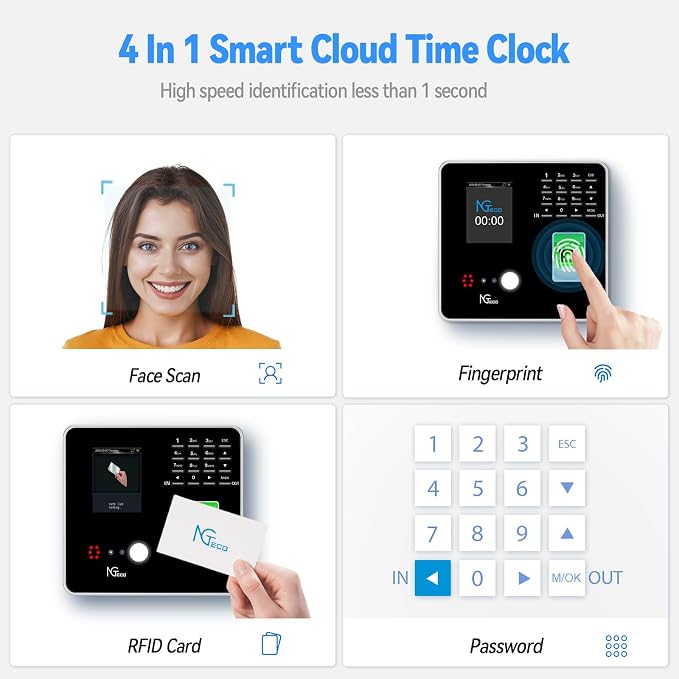 NGTeco Cloud-Based Time Clock for Small Business, 2.4GHz WiFi Attendance Machine - Image 8
