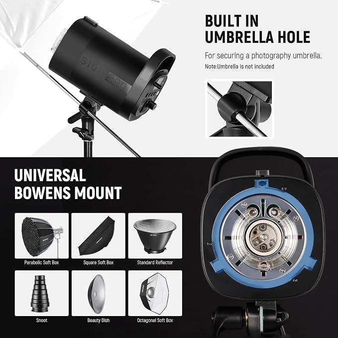 NEEWER 600Ws Studio Monolight Flash Light Kit: 2 Pack S101-300W PRO 5600K - Image 7