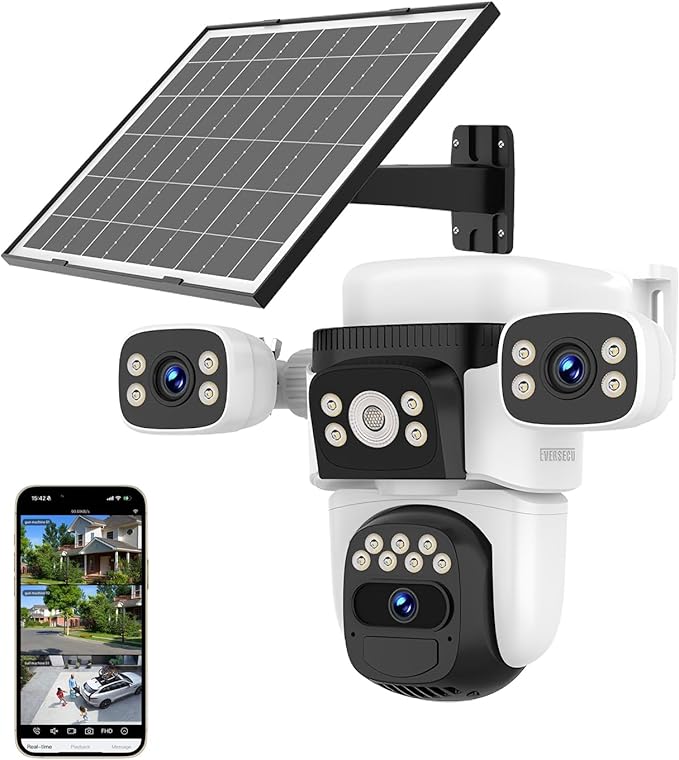 EVERSECU Solar Wireless Triple Lens WiFi PTZ Security Camera, Three Cameras in by EVERSECU