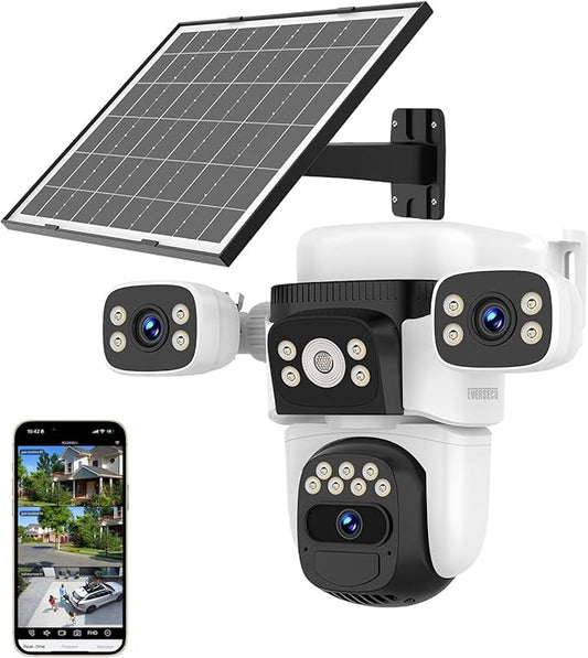 EVERSECU Solar Wireless Triple Lens WiFi PTZ Security Camera, Three Cameras in by EVERSECU