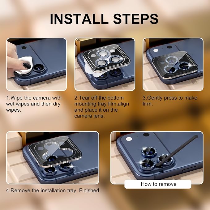 Misea Compatible for iPhone 17 Pro/iPhone 17 Pro Max Camera Lens Protector Bling - Image 7