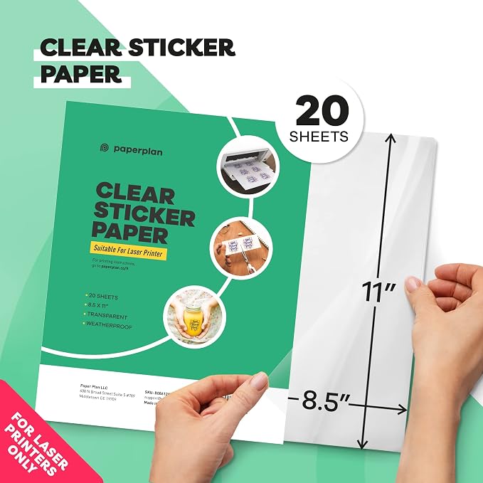 Clear Sticker Paper for Laser Printer -, 8.5 x 11" Letter Size, Glossy Vinyl - Image 8