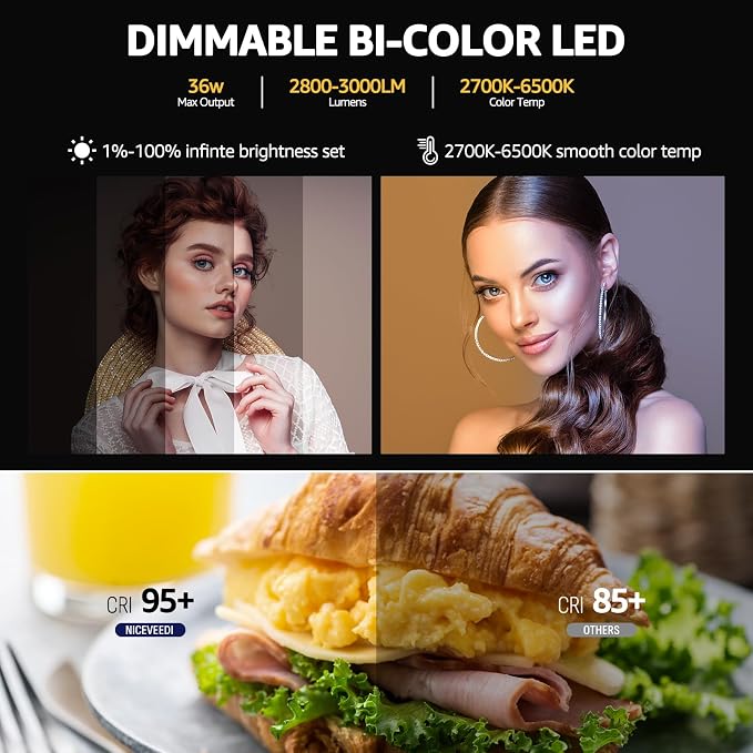 NiceVeedi 36W Photography Lighting, Bi-Color Studio Light, CRI 95+, Dimmable AC - Image 3