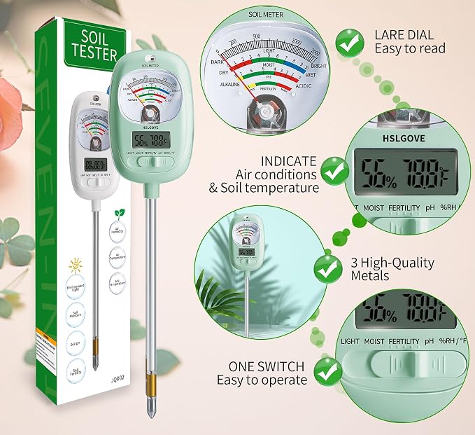 HSLGOVE Soil Test Kit, 7-in-One Soil Moisture Meter/Soil PH Meter/Fertility - Image 6