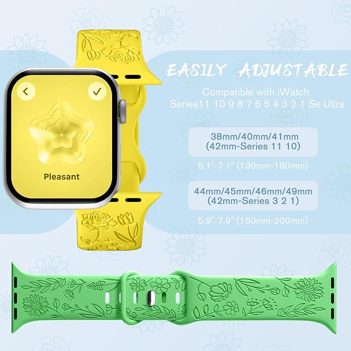 SNBLK 6 Pack Floral Engraved Bands Compatible - Image 8