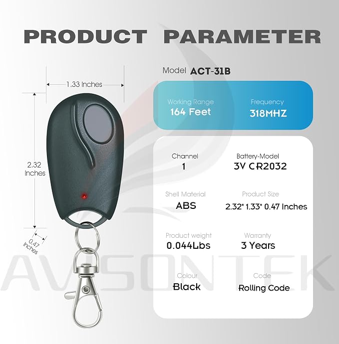 Avisontek 2-Pack for Linear Garage Door Opener Remote ACT-31B Megacode - Image 7
