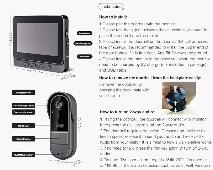 TKMARS Video Doorbell Wireless Doorbell Camera, - Image 9