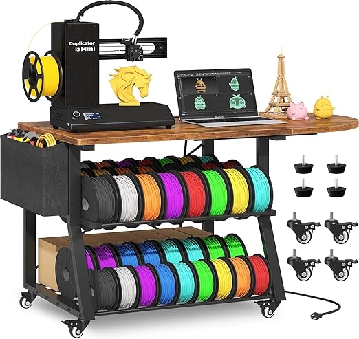 3D Printer Stand with Foldable Desktop & Fabric Drawer – Compact Rolling 3-Tier by Anrigeail