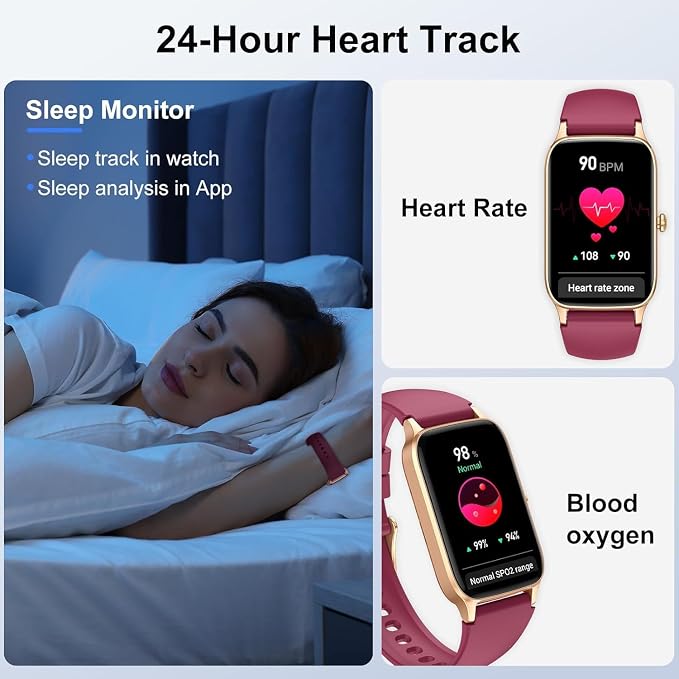 Jugeman Smart Watch for Men Women, 1.57" Smartwatch, Fitness Tracker Red - Image 3