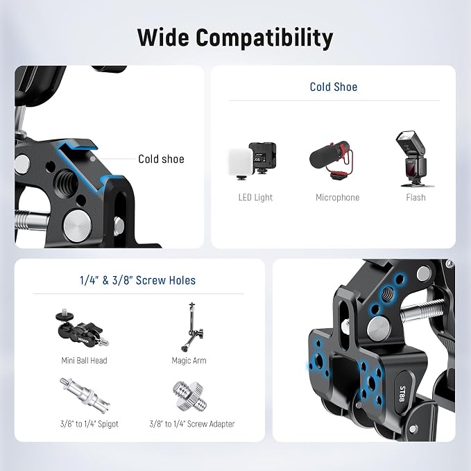 NEEWER Super Clamp with 3" Dual Ballhead Magic Arm, Camera Phone Clamp Mount - Image 5
