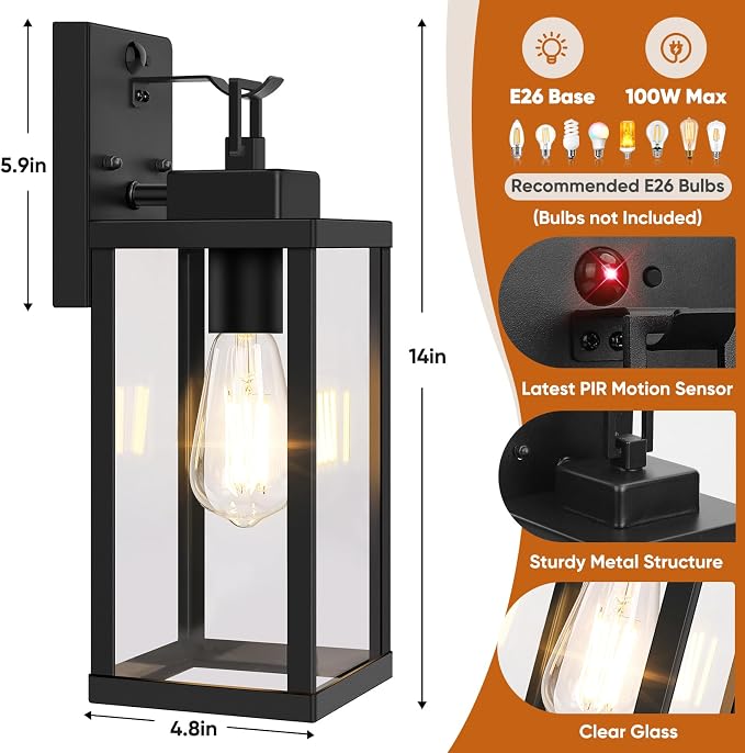 BesLowe 14” Upgraded Motion Sensor Outdoor Wall Lights, Dusk to Dawn Porch - Image 6