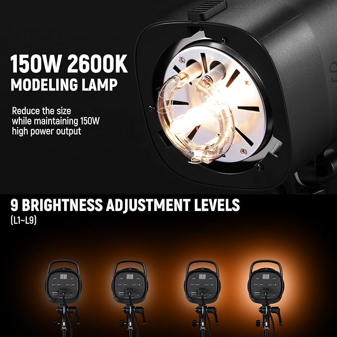 NEEWER 600Ws Studio Monolight Flash Light Kit: 2 Pack S101-300W 5600K Strobe - Image 4