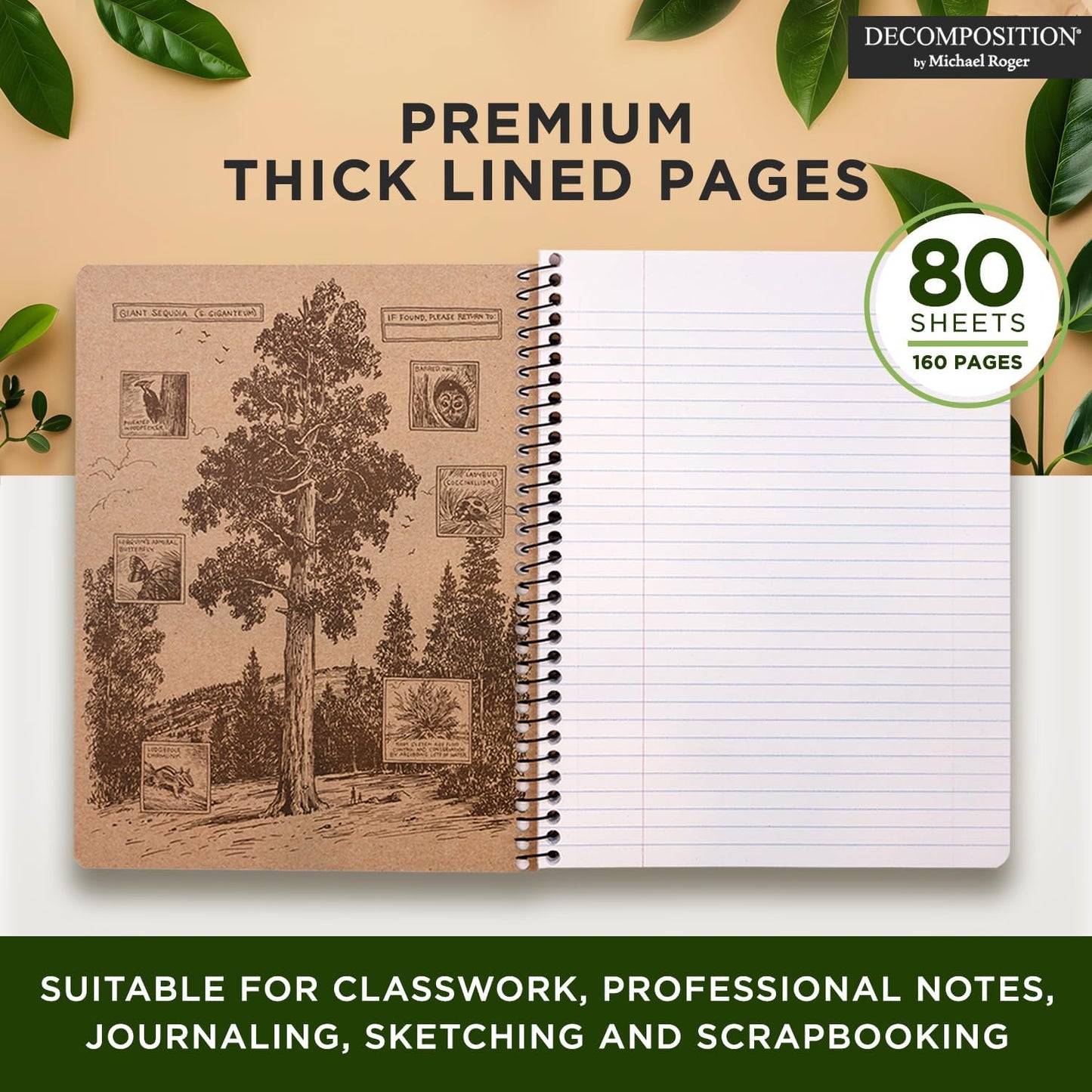 Decomposition Mermaids College Ruled Spiral Notebook - 9.75 x 7.5 Journal with 160 Lined Pages - 100% Recycled Paper - Cute Notebooks for School Supplies, Home & Office - Made in USA