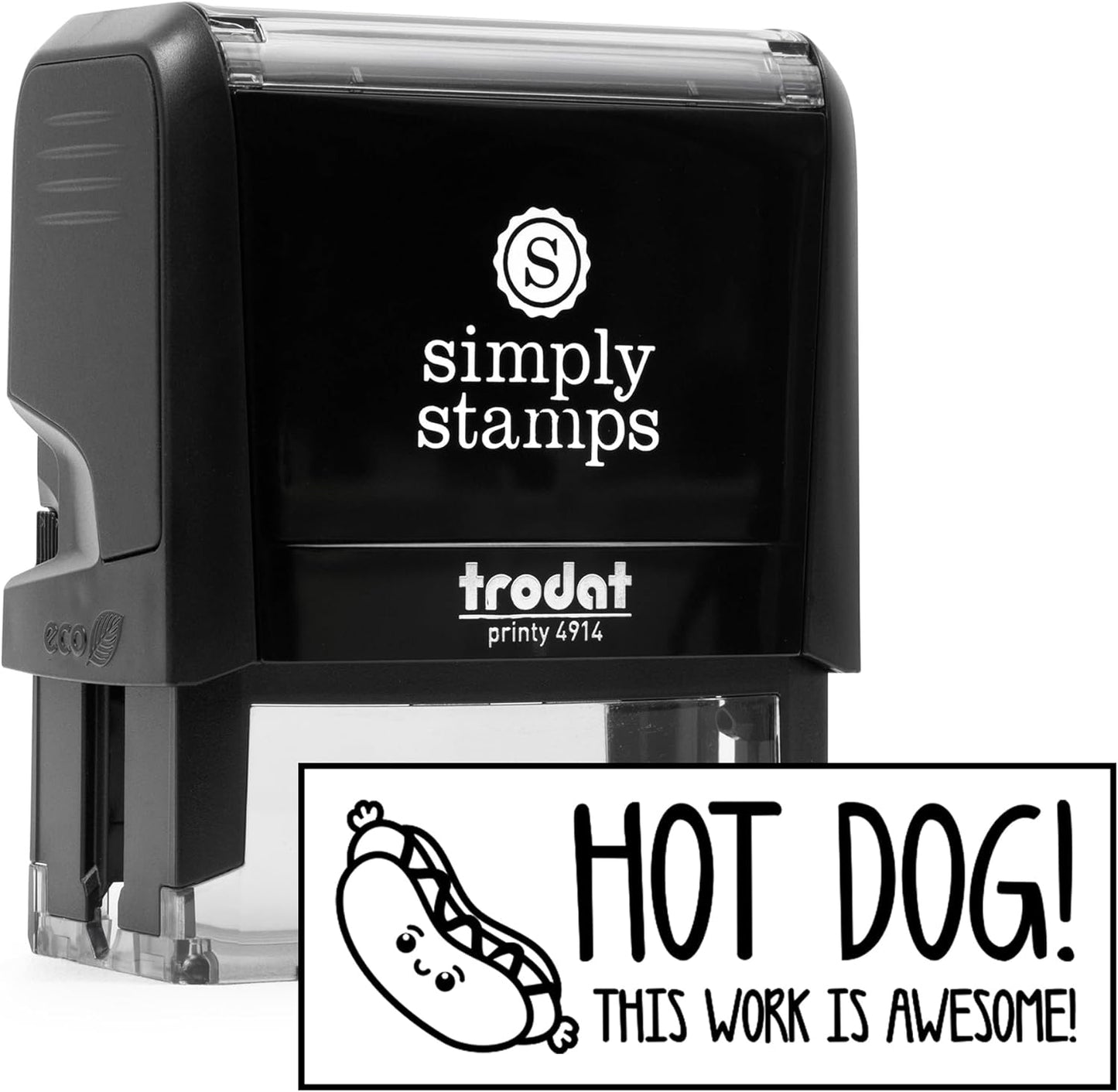 Custom Self-Inking Teacher Stamps | 49 Designs | Fun Phrases | Grading Made Easy | Classroom and Library Book Stamps (Hot Dog!, Xtra Large)