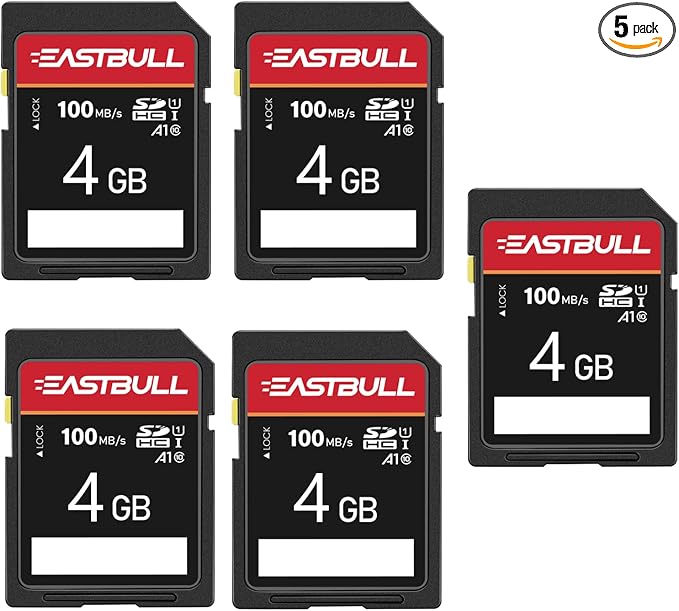 EASTBULL 5-Pack of SD Card 4GB Class 10 SD Card U1 V30 High-Speed 100MB/s Read by EASTBULL