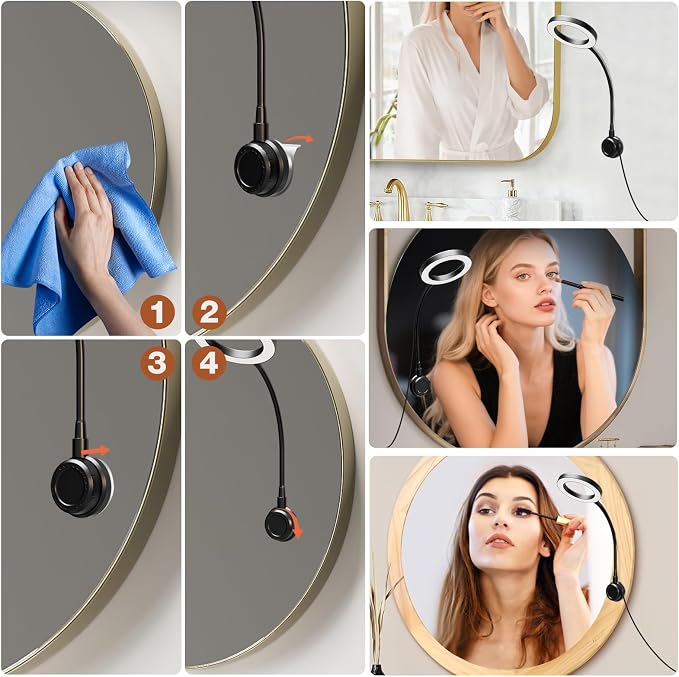 Suction Cup LED Vantiy Lights for Mirror, Flexible Gooseneck Stick on Selfie - Image 5