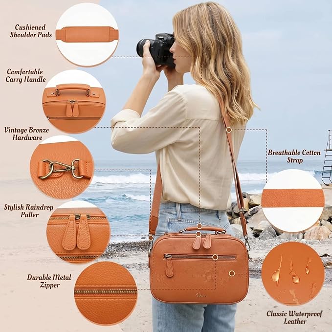 Camera Sling Bag, Waterproof PU Leather Crossbody Camere Bag - Image 4