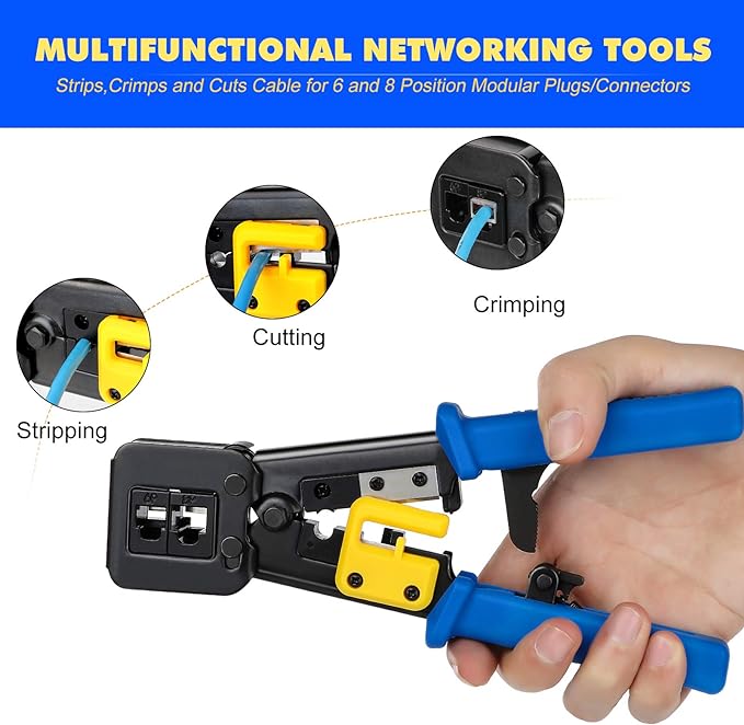 RJ45 Crimp Tool Kit Pass Thru Cat5 Cat5e Cat6 RJ45 Crimping Tool - Image 3