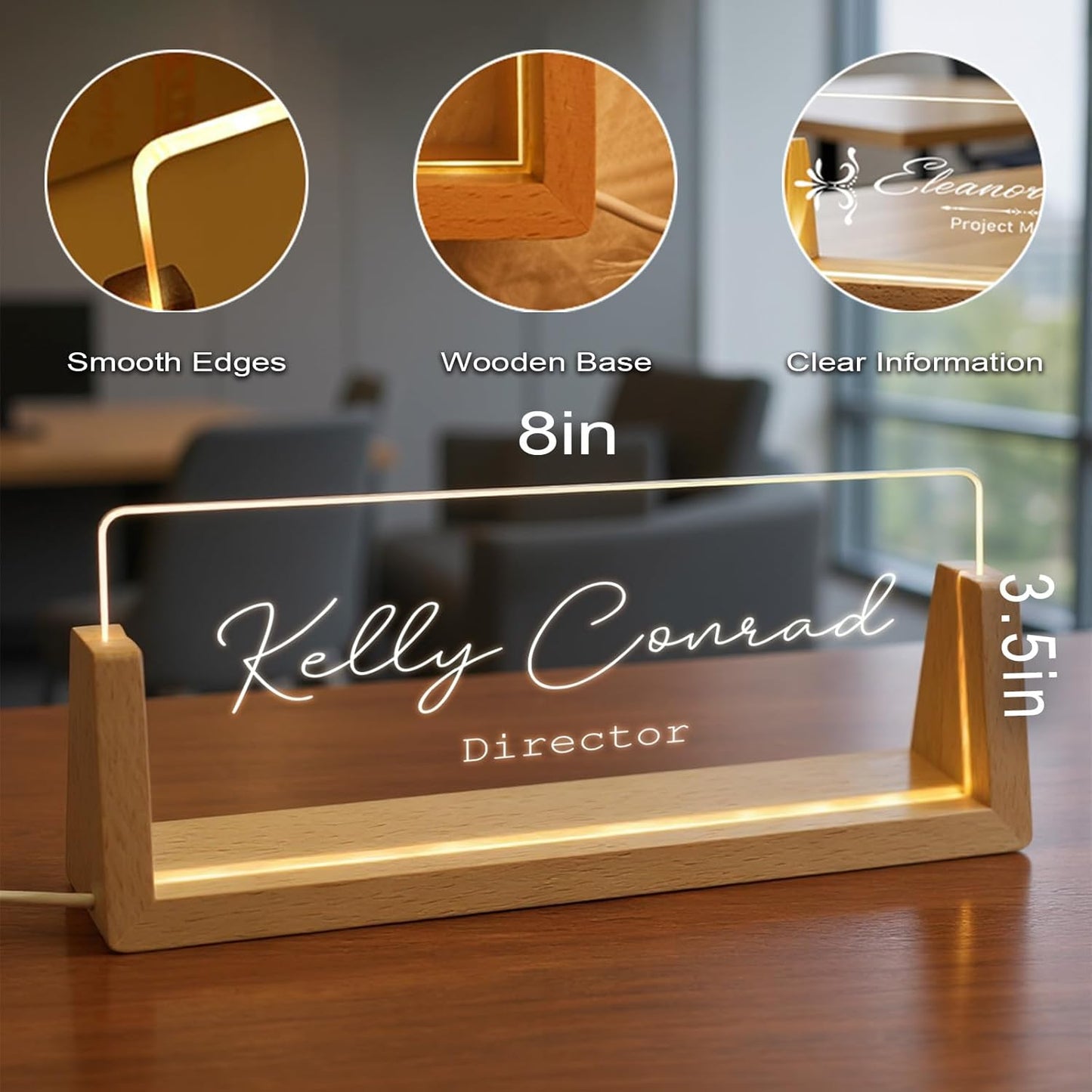 Custom Name Plate for Desk with Light Up Acrylic & Wooden Base - Personalized Office Sign for Teacher, Boss, Coworker - Employee Appreciation Gift for Educators Professionals