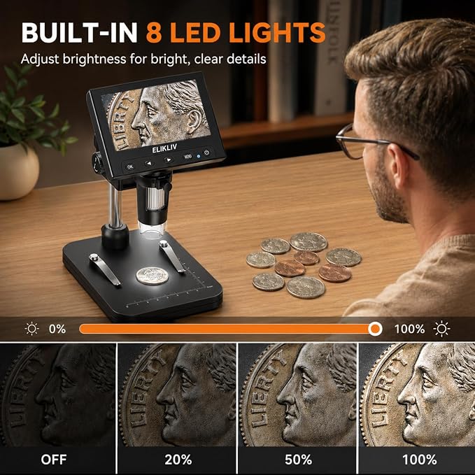 Elikliv Coin Microscope, 4.3'' LCD Digital Microscope 1000x, Coin Magnifier - Image 4
