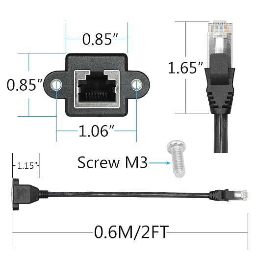 2Pcs Cat6 Ethernet Extension Cable 2FT, RJ45 Male to Female Ethernet Panel Mount - Image 5