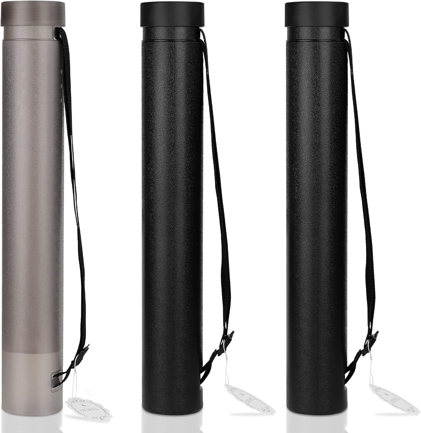 DEWEL Poster Tubes with Strap, Poster Documents Storage Tube, Extendable Tube for Blueprint Holder, Art Storage Drafting Transport Tube, Expands from 22 to 34 inches, Black/Brown 3 Packs