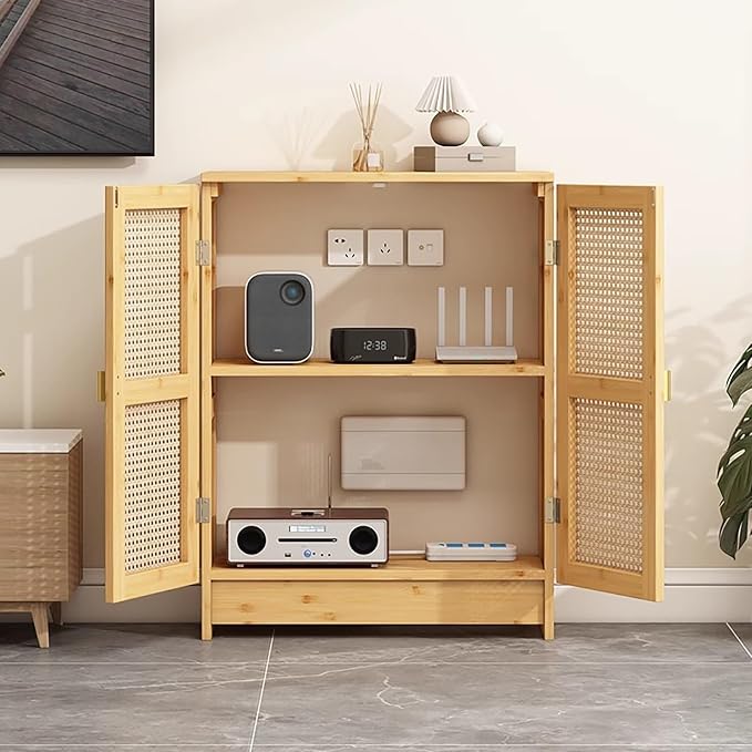Rattan WiFi Router Storage Cabinet, Router Storage Box, Bamboo Accent Floor by home