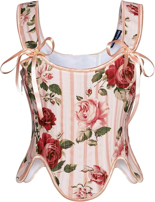 SCARLET DARKNESS Bustier Tops for Women Renaissance Floral Lace Up Bodyshaper by SCARLETDARKNESS