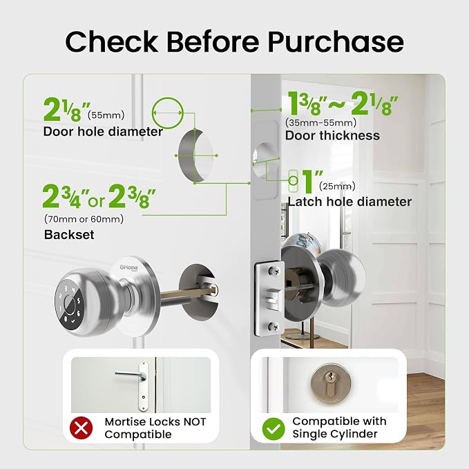 GHome Smart Fingerprint Door Lock, 4 in 1 Smart Fingerprint Door Knob - Image 8