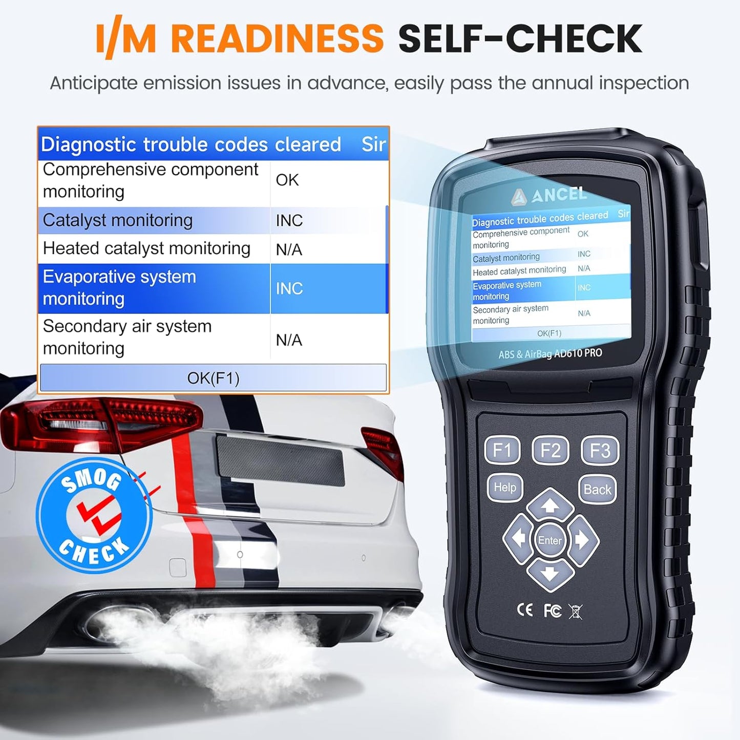 ANCEL AD610 Pro OBD2 Scanner - ABS SRS Code Reader, Check Engine Light Diagnostic Tool with ABS Bleeding, AutoVIN, Real-Time Data, Full OBD2 Functions, SAS/Oil/EPB Reset