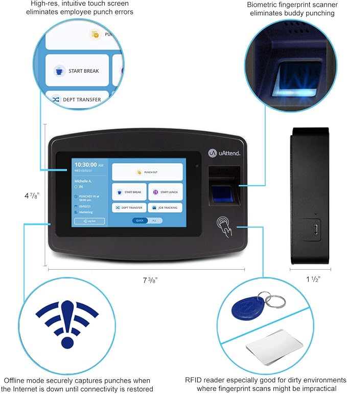 uAttend JR1000 Biometric Fingerprint, PIN Time Clock - Image 4