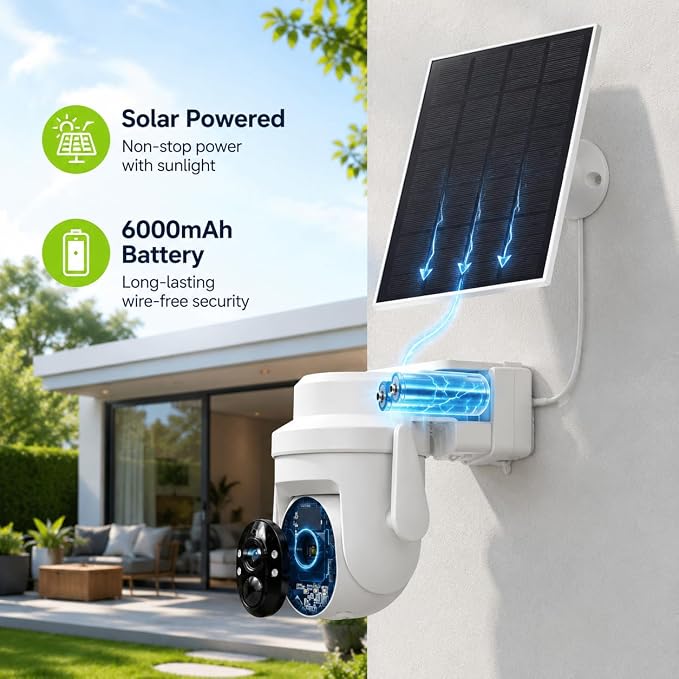 2K Solar Camera Outdoor Wireless, 2.4Ghz WiFi Battery Camera, 355° View - Image 3