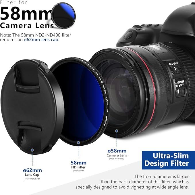 NEEWER 58mm Variable ND Filter ND2-ND400, Neutral Density Filter, Water and - Image 9