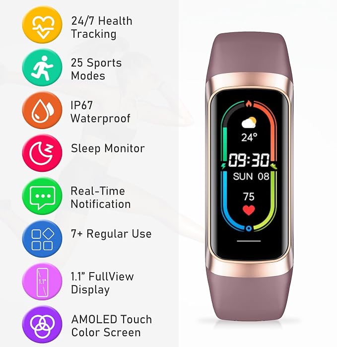 Fitness Tracker with 24/7Heart Rate, Blood Pressure, Sleep Tracking, Activity - Image 7