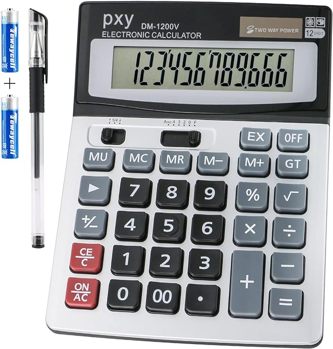 Desk Calculator 12 Digit Extra Large LCD Display, Touch Comfortable by PXY