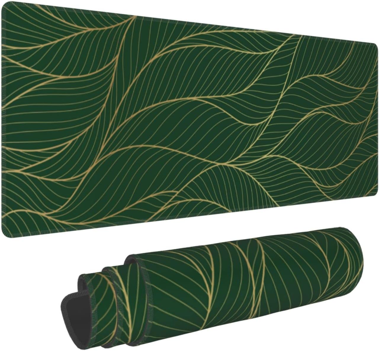 Xl Large Gaming Mouse Pad, Abstract Gold Line Art Full Desk Mousepad with Stitched, Long Non-Slip Base Keyboard Pad, PC Laptop Computer Mat Gifts for Women Office Decor, (Emerald Green, 31.5*11.8 In)