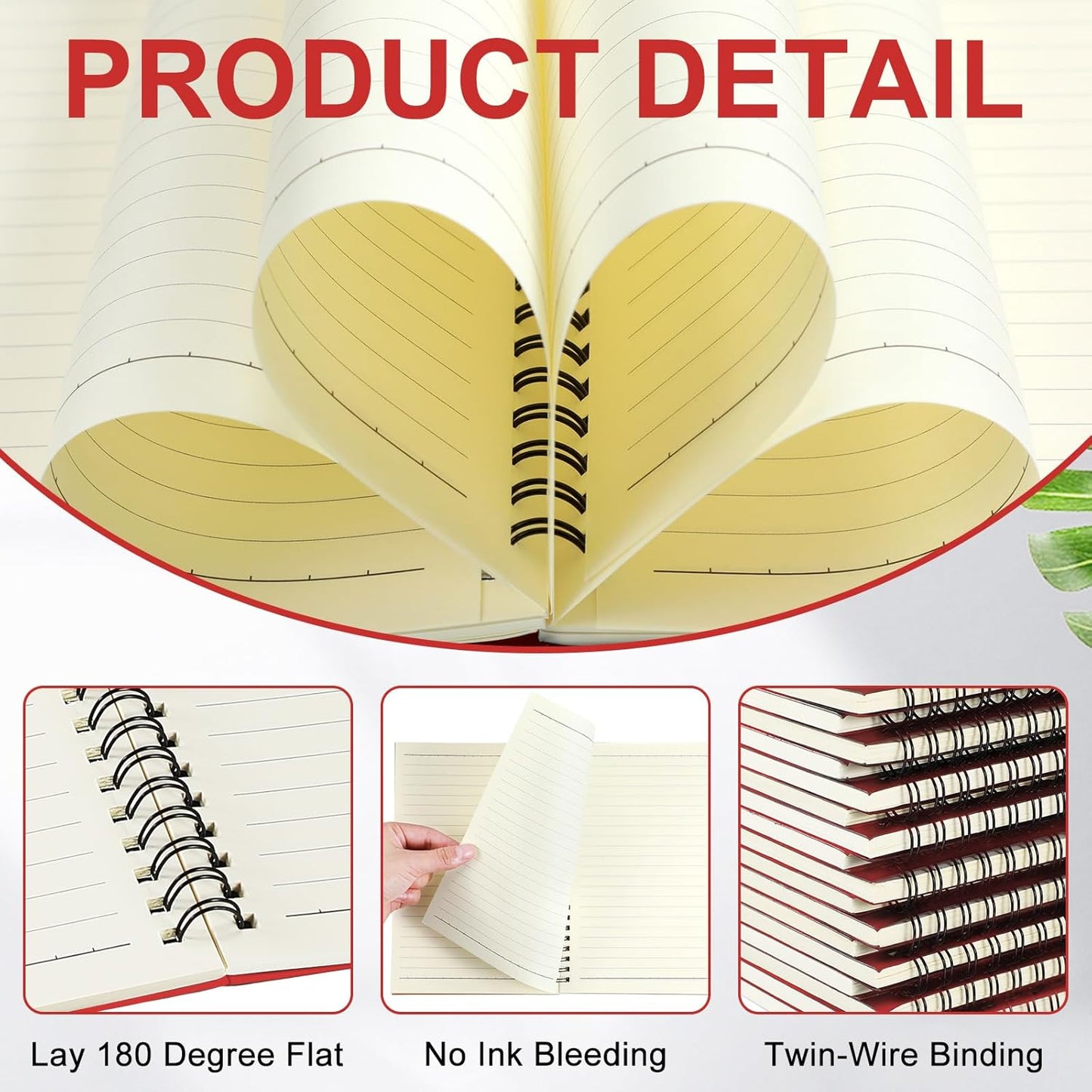 Yahenda Spiral Notebook Bulk A5 Journal Lined 8.3'' x 5.5'' Writing Composition Paper Small Notepad Subject Notebook for Students Office Business Back to School Supplies(Red,54 Pcs)